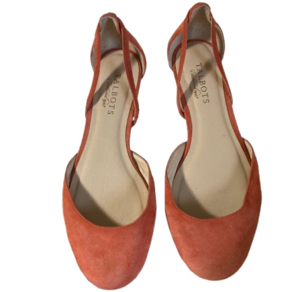 Talbots SALE! d'orsay Ballet Flats Orange Suede Leather Soles Fun Color, 8